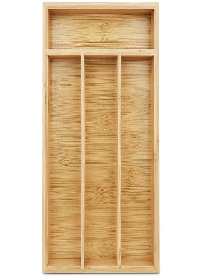 shenee Small Silverware Organizer, Bamboo Drawer Organize, Bamboo Silverware Drawer Organizer, Spoon Flatware Storage with Grooved Drawer Dividers - Image 1